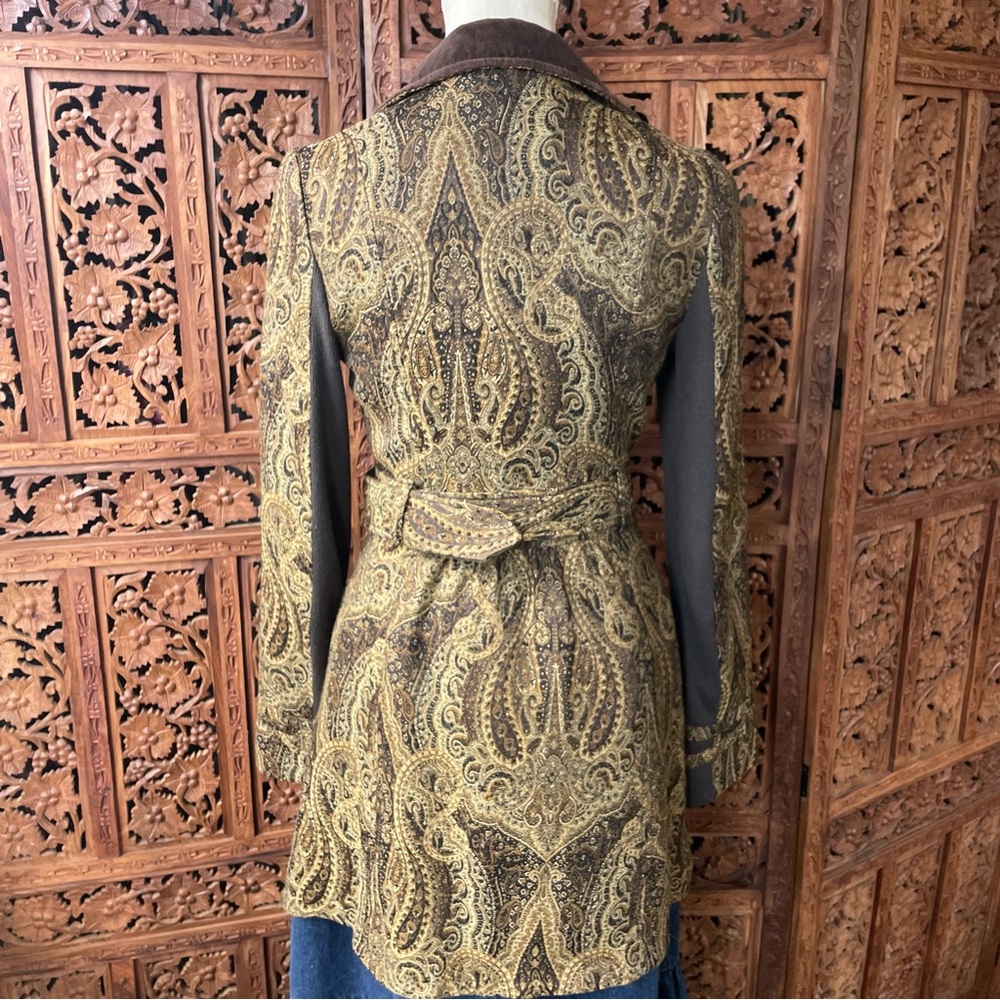 FREE PEOPLE Vintage Y2K Brown Paisley Belted Utility Trench Coat Duster Jacket - Picture 11 of 16